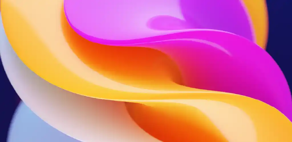 Abstract image featuring smooth, interwoven curves in vibrant pink, orange, and yellow hues, conveying a sense of fluidity and dynamic movement.