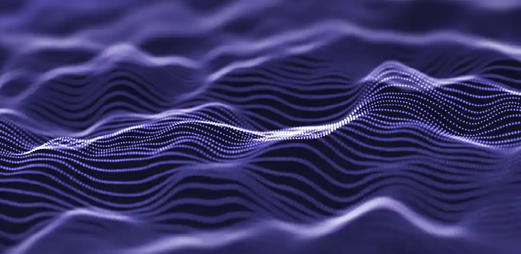 Abstract image of purple waves formed by dotted lines creating a wavy, flowing pattern. The design conveys a sense of motion and tranquility.