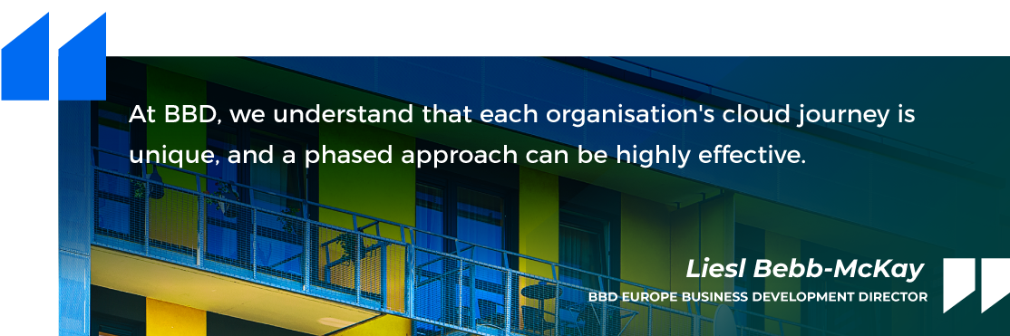 Bold text on a modern building background.