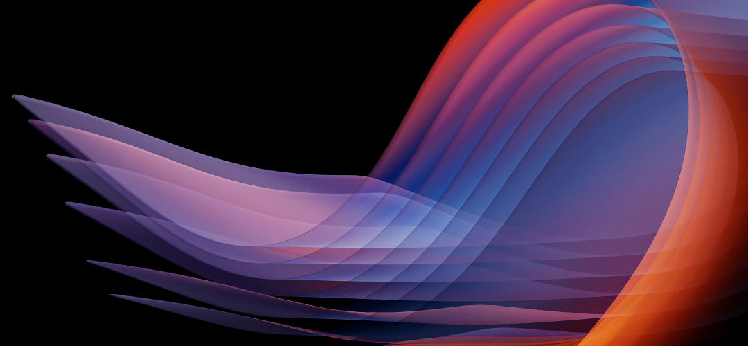 Abstract digital art with smooth, flowing blue and orange waves against a black background, creating a sense of movement and dynamic energy.