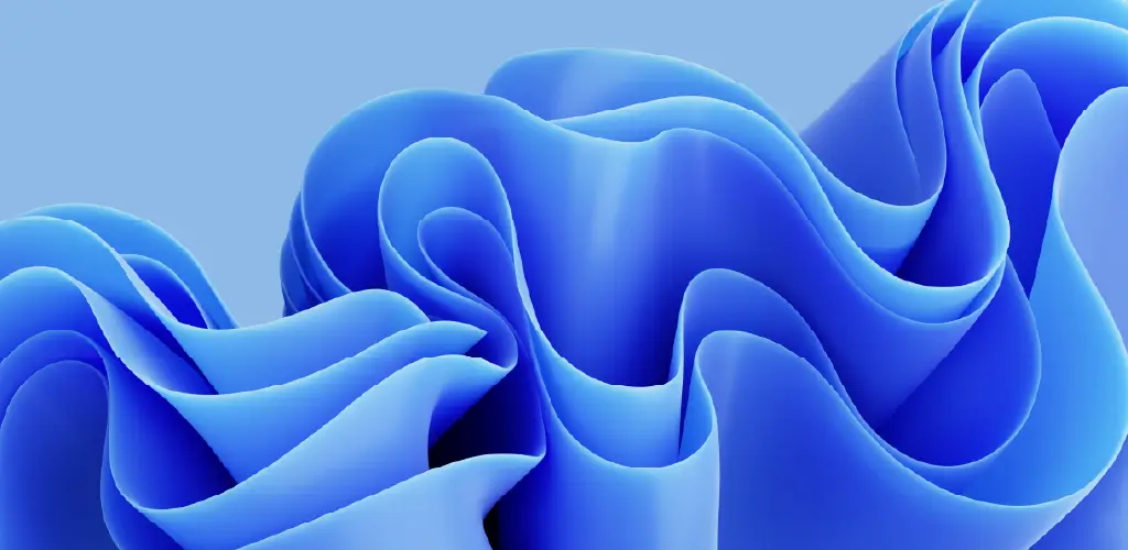 Abstract image featuring smooth, flowing blue ribbons undulating against a light blue background. The design is dynamic, evoking a sense of fluidity.