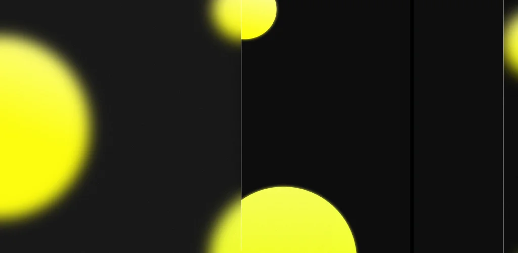 Abstract design with soft-focus yellow circles on a black background. Vertical lines divide the scene, creating depth and a minimalist, modern aesthetic.